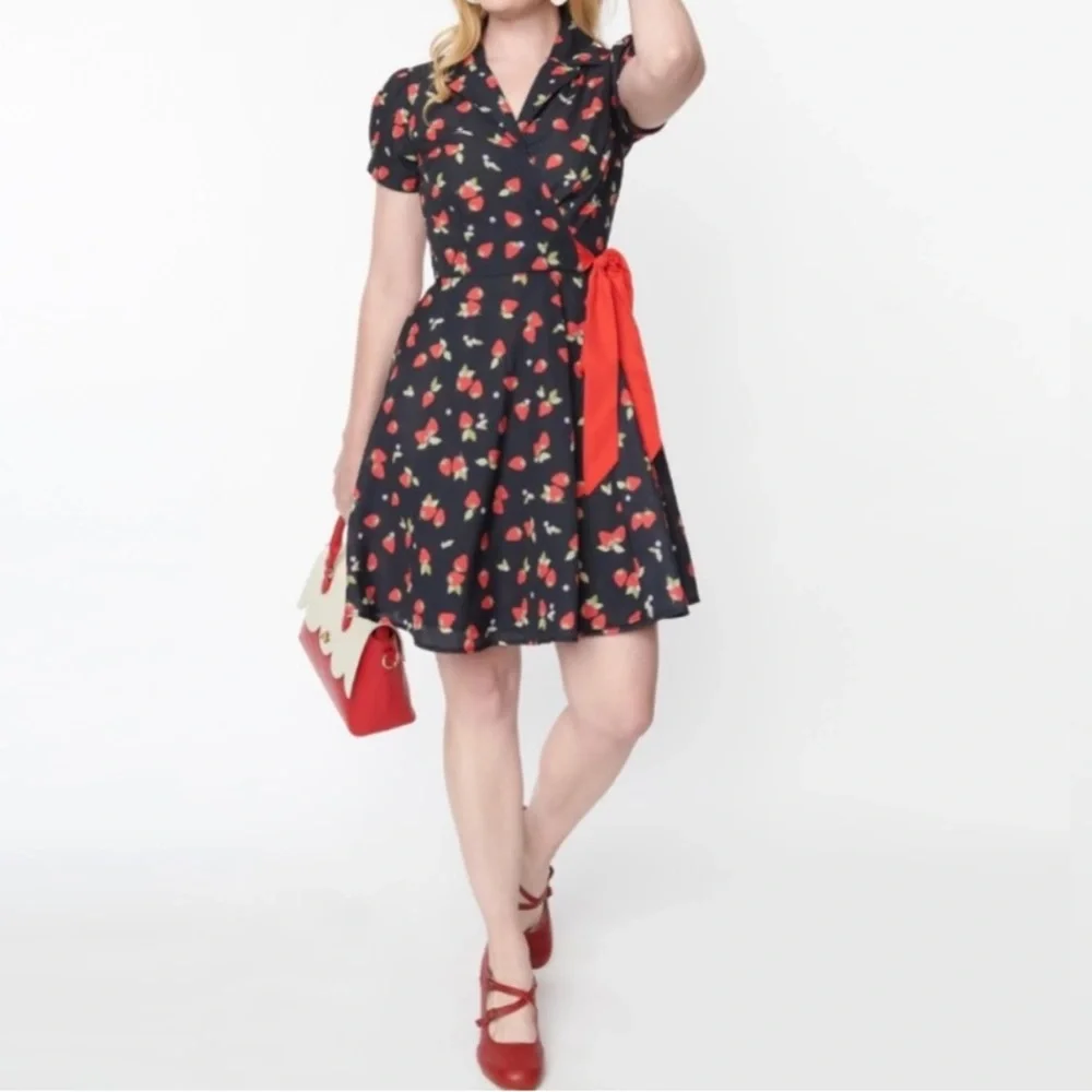 retro strawberry dress Retro Stage Cocktail Strawberry Mesh Swing Dress